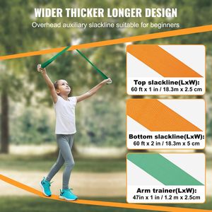 Set completo di Kit Slackline per allenamento facile da 60 piedi per bambini adulti include protezioni per alberi Trainer per il braccio con agilità di velocità - Product Image 3