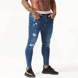 Pantalones vaqueros ajustados de mezclilla elástica de algodón y spandex para hombre, estilo casual y urbano, con efecto desgastado, de primera calidad - Product Image 2