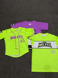 Half Sleeve Polyester Six-Button Custom Sublimation <b>Neon</b> Color Baseball Uniform Softball Jerseys 220 Grams Moisture-Wicking - Product Image 3