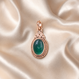 Colgante Artesanal Ovalado de Ónix Verde con Engaste de Plata de Ley 925, Collar Vintage Chapado en Oro Rosa - Product Image 4