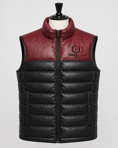 Chaleco acolchado de cuero PU con bloques de color para hombre Hashbloom International, cuello alto, cremallera frontal, logotipo bordado, ropa de abrigo de invierno - Product Image 1