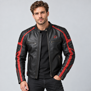 Veste de moto en cuir durable pour la course, offrant un ajustement confortable et un design élégant - Product Image 1