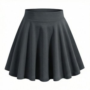 Minifalda de Cintura Alta Elástica para Mujer, Corte en A, Plisada, Color Sólido, Informal, Elástica, de Spandex y Poliéster, para Todas las Temporadas - Product Image 1