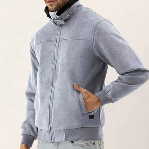 Veste en cuir bleu délavé pour homme – Collection Hiver Tendance – Style Urbain Chaud et Élégant avec Col Montant et Fermeture Éclair - Product Image 4