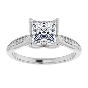 Bague de fiançailles classique et élégante en or massif 10K 14K 18K avec diamant de laboratoire Princess Tulip Cathedral, certifiée IGI, pour femme - Product Image 1
