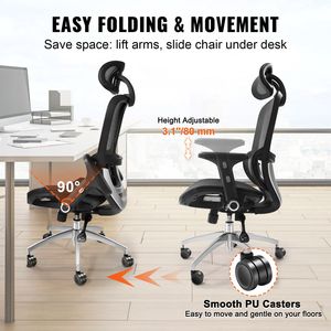 Sedia da Ufficio Ergonomica con Schienale Alto, Regolabile in Altezza e Angolazione, Seduta in Rete, Supporto Lombare in Poliestere e PU - Product Image 6