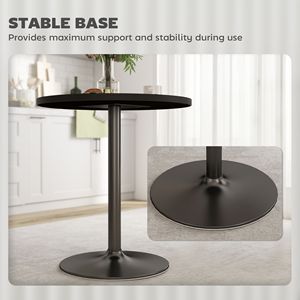 <b>Small</b> Kitchen Dining <b>Table</b> for 2-4 People <b>Round</b> Wood Grain Top with Black Finish - Product Image 6