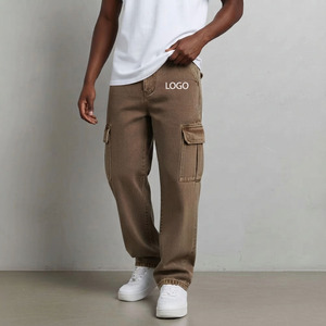 High quality 100% Cotton Denim Stonewashed Straight Hip Hop Wide Leg Vintage Acid Washed streetwear Baggy fit <b>Jeans</b> for men's - Product Image 5