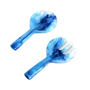 Ensemble de serveurs à salade en résine d'acacia, bois naturel avec 2 spatules, ustensiles durables faits à la main - Product Image 1