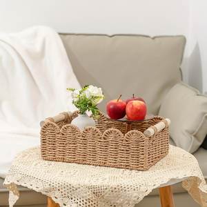 Modern Handmade Paper Scalloped Storage <b>Basket</b> <b>Wicker</b> Organizer Bin For Bathroom Kitchen Countertop Home Storage Decor - Product Image 6