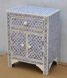 Handmade Natural Crafts Bone Inlay Nightstand Rectangle Cabinet Folk Art Home Decoration Antique Style Cabinet - Product Image 1