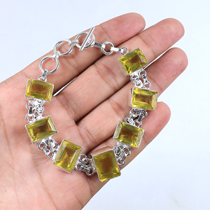 Wholesale Vintage Style Sterling Silver Plated Lemon Quartz Rectangle <b>Stone</b> Toggle Clasp Link <b>Bracelet</b> Bohemian Ethnic Jewelry - Product Image 3