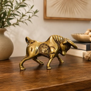 SHUBHAM Handmade Brass Bull Ox Feng Shui Figurine Polished Lucky Wealth Traditional Tabletop Home Office Business Gift Uttar - Product Image 5