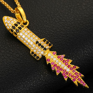 Collier pendentif fusée plaqué or 18 carats avec moissanite, bijou fantaisie hip-hop pour femme, cadeau - Product Image 3