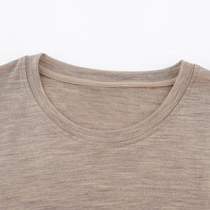 Solid Color Merino <b>Wool</b> Crew Neck Jersey T Shirt with Silk Screen Printing Premium Casual Wear - Product Image 4