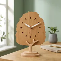 Horloge de bureau en bois 8 pouces, noyer foncé, mouvement à quartz silencieux, support en MDF 4 mm, design arbre, horloge de table moderne