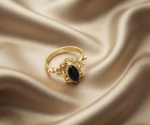 Women's 925 Sterling Silver Black Onyx Oval Marquise Bezel Setting Gemstone Vintage Filigree Scrollwork <b>Statement</b> <b>Ring</b> Rose Gold - Product Image 2