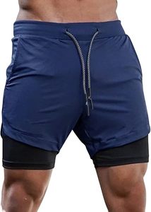 Custom Logo Men's Double <b>Layer</b> Blank Sports Athletic Workout Running Gym Shorts With Liner Breathable 2 In 1 Activewear Shorts - Product Image 2