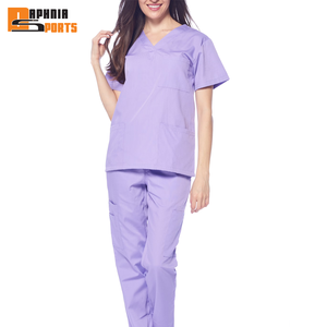 Conjunto de Uniforme Médico DAPHNIA SPORTS para Mujer, Color Morado, Cuello en V, Manga Corta, Tela de Algodón y Poliéster, Traje de Enfermera - Product Image 4