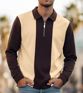 Camisa Polo de Manga Larga para Hombre, con Bloques de Color, Logotipo de Marca Personalizado, 50% Algodón/50% Poliéster, 220 GSM, Venta al Por Mayor Directa de Fábrica - Product Image 1