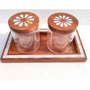 Plateau carré en bois d'acacia naturel, design Art Déco, motif fruits découpé au laser, incrusté de nacre, décoratif Ramadan, fait main, durable, pour service - Product Image 5