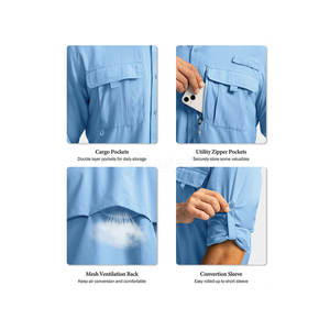 Chemises de pêche et de chasse pour hommes de qualité supérieure, col rabattu, imperméables, UPF 50, séchage rapide, avec poches cargo - Product Image 3