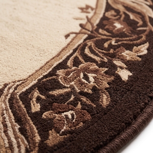 Tapis rond à bordure florale tufté à la main, marron beige, tapis artisanal - Product Image 5