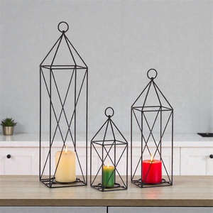 Faroles de Alambre de Hierro Negro, Diseño Geométrico, Soporte Metálico Resistente, Decoración para el Hogar - Product Image 3