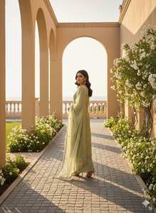 Набор сальвар-костюмов с вышивкой в цвете шалфейно-зеленый с дупаттой, традиционная зимняя праздничная свадебная одежда для женщин - Product Image 2