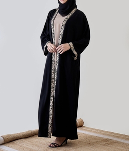 Wholesale Beautiful Dubai Women Abaya Traditional Islamic Muslim Clothing & <b>Accessories</b> <b>Floor</b> Length Front Open Long Sleeves - Product Image 4