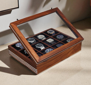 Boîte à montres en bois pour hommes, artisanat artisanal, nouvelle collection, boîte de rangement de luxe pour montres avec couvercle en acrylique, boîte en bois - Product Image 5