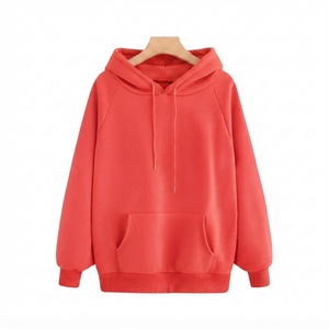 Custom Wholesale High Quality Embroidered Jersey Knitted Coral <b>Red</b> Solid Logo Breathable Quick Dry Cotton Winter Men's <b>Hoodie</b> - Product Image 1