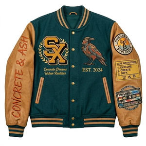 Chaqueta Varsity de Lona con Mangas de Cuero, Bordado Chenille, Personalizada con Letras de Béisbol, Teñida Lisa, para Invierno, Fabricada por OEM - Product Image 1