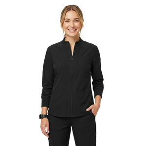 Blouse médicale personnalisée pour femme, veste d'infirmière zippée sur le devant, manteau de réchauffement à manches longues, tenue de travail hospitalière avec poches plaquées - Product Image 4