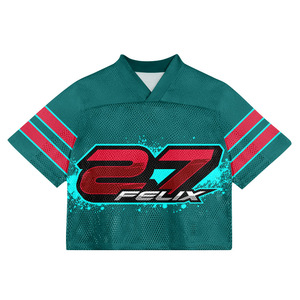 Custom Printed Oversized Mesh Football <b>Tshirts</b> Fashion Unisex Retro Boxy Cropped Top Jersey Blank American Football Jersey - Product Image 3