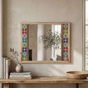 Handcrafted Wooden <b>Wall</b> <b>Mirror</b> with Colorful Ceramic Tile Border Decorative Rustic Accent <b>Mirror</b> - Product Image 5