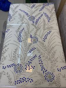 Luxury Eco-Friendly Blue Rhinestones Embroidered Tulle Lace Fabric Floral Handmade Dress <b>Material</b> A.K.TRENDY COLLECTION - Product Image 2