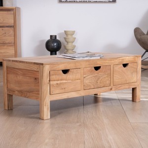 Table basse rectangulaire Vandana Golden Flow en acacia massif Nüma 100 cm avec tiroirs - Product Image 3