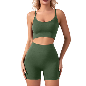 Ensembles de sport pour femmes, tenues 2 pièces, débardeur court et short de yoga sans couture - Product Image 6
