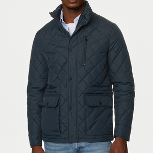 Men's Navy <b>Quilted</b> Jacket Stand Collar Regular Fit Windproof Zipper Closure Solid Color Polyester <b>Wadding</b> Autumn Casual - Product Image 3