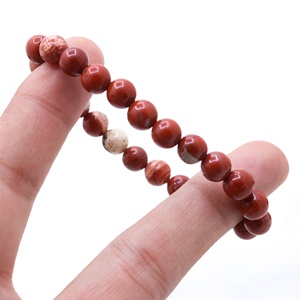 Wholesale Natural <b>Red</b> Jasper Smooth Round <b>Bead</b> Stretch Bracelet Memoria Jewels - Product Image 5