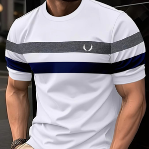 T-shirt décontracté pour homme à col rond et manches courtes, personnalisable, 100 % coton toile respirant et léger, coupe classique, idéal pour l'été et les activités de plein air - Product Image 1