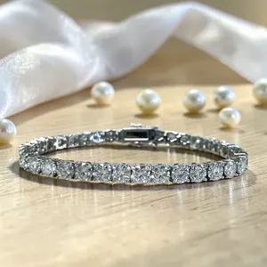 กำไลเพชรทรงกลม 10 กะรัต ทำมือจากทองคำขาว 14k คุณภาพ E F VVS เพชรเพาะเลี้ยงในห้องปฏิบัติการ - Product Image 4