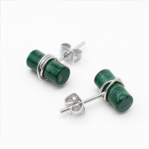 Gold Plated Circle Cylinder Gemstone <b>Stud</b> Earrings-Minimalist Jewelry for Anniversary & Party Gifts - Product Image 2