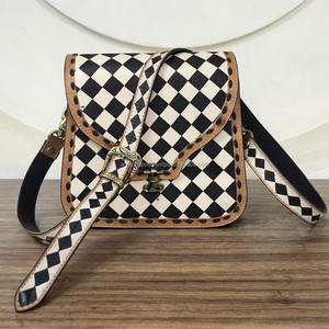 Hand Tooled Carving Leather Handbag Sling <b>Bag</b> Gypsy Boho New Arrival Shoulder Handmade Western Stylish Checks Design <b>Bags</b> - Product Image 4