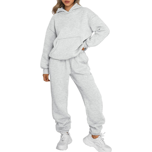 Ensemble de survêtement décontracté deux pièces pour femme, avec capuche, écologique, uni, coupe oversize, avec logo, pour l'entraînement et le jogging - Product Image 6