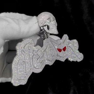 Pendentif Crâne Angélique en Argent 925 avec Diamant de Laboratoire pour Homme, Collier Hip Hop Émaillé Rouge Sertie de Diamants, Bijoux Certifiés - Product Image 2