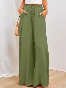 <b>Women</b> Loose Fit Wide Leg Trousers Elegant High Rise Palazzo Pants Comfortable Full Length Bottoms for Modern Fashion Style - Product Image 6