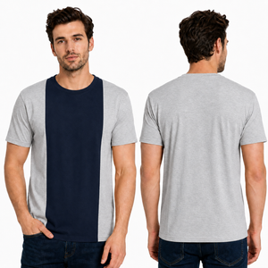 Camiseta de Hombre de Dos Tonos en Contraste, Moda, Manga Corta, Gris Marino, Cuello Redondo, Lisa, Secado Rápido, Transpirable, Casual - Product Image 1