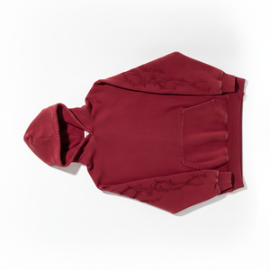 Sweat-shirt à capuche rouge surdimensionné avec motif épine brodé sur les manches, en molleton bouclette décontracté, idéal pour l'automne - Product Image 5